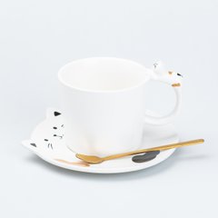 Чашка з блюдцем та ложкою керамічна 250 мл "Кошеня" Біла HP7202W фото