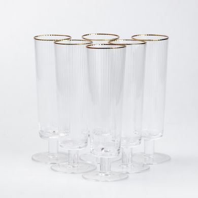 Келихи для шампанського із золотою облямівкою 6 штук келих на низькій ніжц HP82 фото