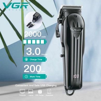 Машинка для стрижки волос VGR V-282 аккумуляторная подстригательная профессиональная LED, 6 насадок ws26154 фото