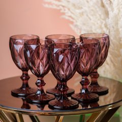 Бокал для вина граненый из толстого стекла фужеры для вина 6 шт Розовый HP034P фото