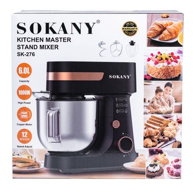 Міксер стаціонарний Sokany SK-276 Kitchen Master Stand Mixer 1000W 6l міксер з чашею SK276 фото