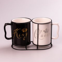 Набір керамічних чашок Queen & King 400мл з підставкою 2 штуки чашки для кави HPCYA4456 фото