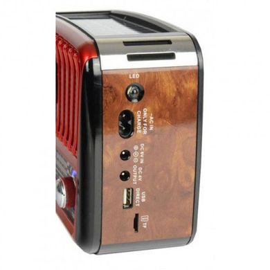 Радіоприймач Golon RX-455S USB/акумулятор сонячна панель. Червоний з деревом ws33147 фото
