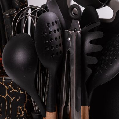Набір кухонного приладдя і ножів на підставці 25 предметів Чорний YRUR11 фото
