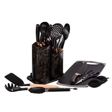 Набор кухонных принадлежностей и ножей на подставке 25 предметов Черный YRUR11 фото