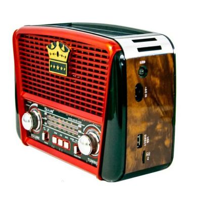 Радіоприймач Golon RX-455S USB/акумулятор сонячна панель. Червоний з деревом ws33147 фото