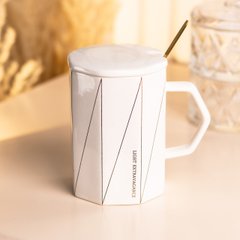 Чашка з кришкою та ложкою керамічна 400 мл Біла HP7206W фото