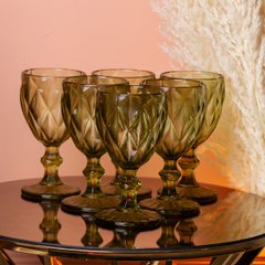 Скляні келихи з гранями набір келихів для вина 6 штук фужери для вина Зелений HP035GR фото