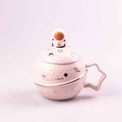Чашка керамічна 400 мл Астронавт з кришкою та ложкою Рожевий HPCY8282P фото