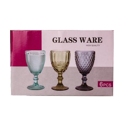 Скляні келихи з гранями набір келихів для вина 6 штук фужери для вина Зелений HP035GR фото