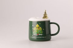 Керамічна чашка 400 мл Merry Christmas з кришкою і ложкою Зелений HPCY8279GR фото