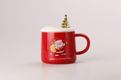 Керамічна чашка 400 мл Merry Christmas з кришкою і ложкою Червоний HPCY8279R фото