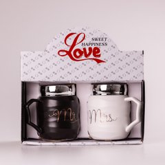 Набір керамічних чашок Mr & Mrs 450мл з кришкою 2 штуки чашки для кави HPCYYDX1292 фото