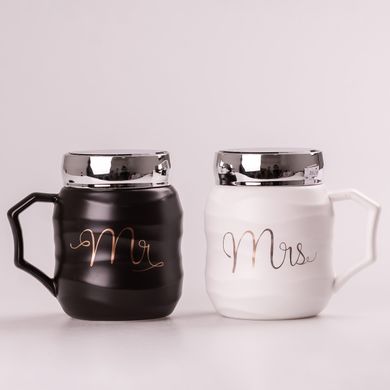 Набір керамічних чашок Mr & Mrs 450мл з кришкою 2 штуки чашки для кави HPCYYDX1292 фото