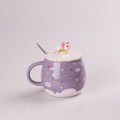 Чашка керамічна 400 мл Rainbow з кришкою та ложкою Бузковий HPCY8278V фото