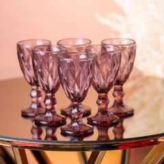 Чарка на ніжці для міцних напоїв фігурна гранована з товстого скла набір 6 шт Рожевий HP001P фото