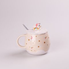 Чашка керамическая Rainbow Ceramic Mug 400ml с крышкой и ложкой кружка для чая с крышкой Бежевый HPCY8278BE фото