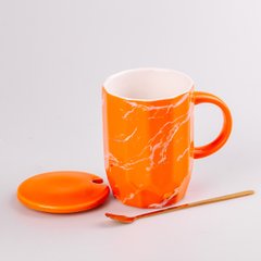 Чашка керамічна мармур 420мл з кришкою та ложкою чашка з кришкою чашки для кави HPCY8312O фото