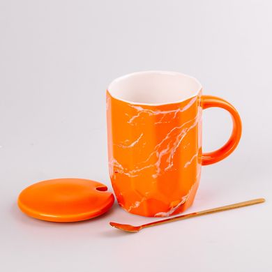 Чашка керамическая мрамор 420мл с крышкой и ложкой чашка с крышкой чашки для кофе HPCY8312O фото