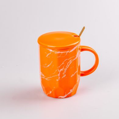 Чашка керамическая мрамор 420мл с крышкой и ложкой чашка с крышкой чашки для кофе HPCY8312O фото
