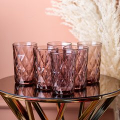 Склянка для напоїв висока гранована з товстого скла набір 6 шт Рожевий HP033P фото