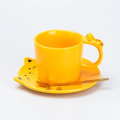 Чашка з блюдцем та ложкою керамічна 250 мл "Кошеня" Жовта HP7202Y фото