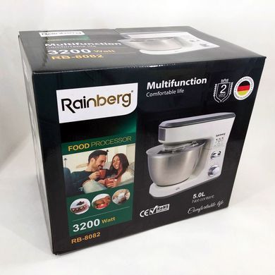 Кухонный комбайн Rainberg RB-8082 3200 Вт, Планетарный миксер-тестомес с чашей 5л, 3 насадки, XG-405 6 скоростей 400959 фото