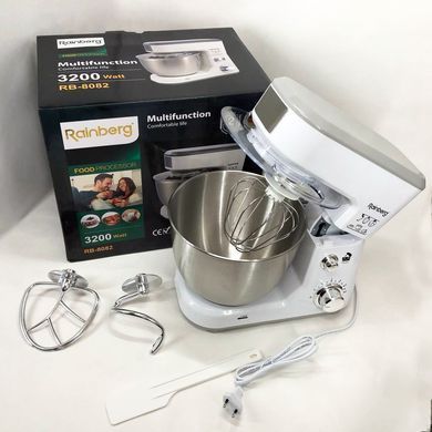 Кухонный комбайн Rainberg RB-8082 3200 Вт, Планетарный миксер-тестомес с чашей 5л, 3 насадки, XG-405 6 скоростей 400959 фото