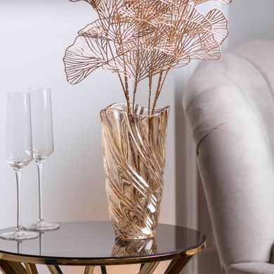 Ваза для квітів скляна декоративна золота 23.5 см для троянд • для орхідей • для тюльпанів • для сухоцвітів HP135 фото