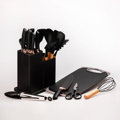 Набір кухонного приладдя на підставці 19шт кухонні ножі Чорний HP5B фото