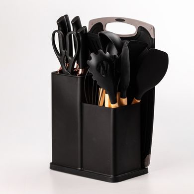 Набір кухонного приладдя на підставці 19шт кухонні ножі Чорний HP5B фото