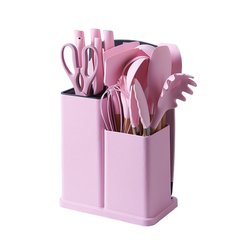 Набір кухонного приладдя на підставці 19 штук кухонні аксесуари з силікону з бамбуковою ручкою Рожевий HP8P фото