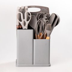Набір кухонного приладдя на підставці 19 штук кухонні аксесуари з силікону з бамбуковою ручкою Сірий HP6G фото