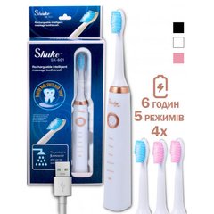 Електрична щітка Shuke SK-601 акумуляторна. Ультразвукова щітка для зубів + 3 насадки. Колір: білий ws93612 фото