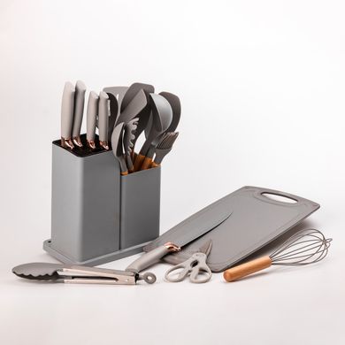Набір кухонного приладдя на підставці 19шт кухонні ножі Сірий HP6G фото