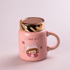 Кружка керамічна 420 мл Cute girl з кришкою Рожевий HPCY8240P фото