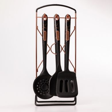 Набір кухонного приладдя на підставці 6 штук кухонні аксесуари Чорний під мармур YRUR5 фото