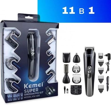 Тример чоловічий Kemei KM-600 універсальний 11 в 1 для стрижки волосся та гоління бороди та носа, бездротовий ws31766 фото