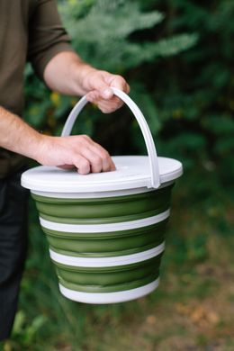 Відро Tribe Water Bucket Lid 10 л силіконове з кришкою T-FJ-0050, olive T-FJ-0050-olive фото