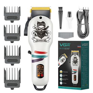 Машинка для стрижки волосся професійна акумуляторна LED дисплей, потужний триммер для стрижки VGR V-699 V699W фото