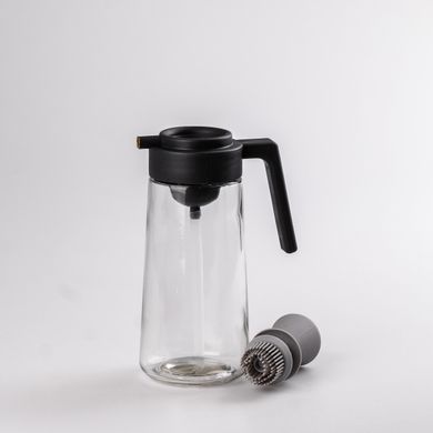 Бутылка для масла стеклянная 2 в 1 с пробкой и силиконовой кисточкой 320 мл Черный HP531ZMJ26 фото