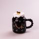 Кружка керамическая Creative Show Ceramic Cup 400мл с крышкой чашка с крышкой Черная с белыми сердечками HPCY8371BW фото 1