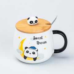 Чашка 450 мл з бамбуковою кришкою та ложкою керамічна Панда "Sweet Dream" HP7203M фото