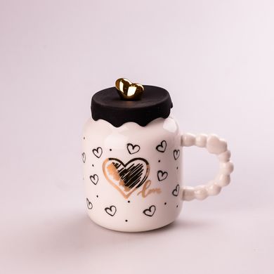 Кружка керамическая Creative Show Ceramic Cup 400мл с крышкой чашка с крышкой Белая с черными сердечками HPCY8371WB фото