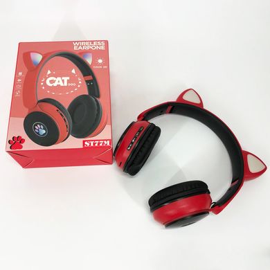 Бездротові навушники ST77 LED з котячими вушками, що світяться. Колір: червоний ws38716-1 фото