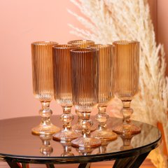 Бокалы под шампанское высокие бокалы рифленые из толстого стекла 6 штук Янтарный HP7116A фото