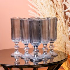 Бокалы под шампанское высокие бокалы рифленые из толстого стекла 6 штук Голубой HP7116BL фото