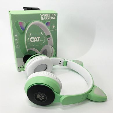 Бездротові навушники ST77 LED з котячими вушками, що світяться. Колір: зелений ws38716-3 фото