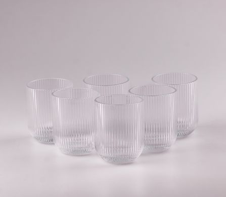 Склянка для напоїв фігурна прозора ребриста з товстого скла набір 6 шт HP7112 фото