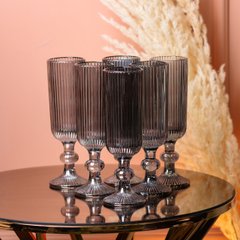 Бокалы под шампанское высокие бокалы рифленые из толстого стекла 6 штук Серый HP7116G фото